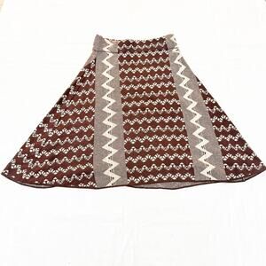 Grifflin Brown Patterned Flare Skirt Knee Length Size Medium Paris